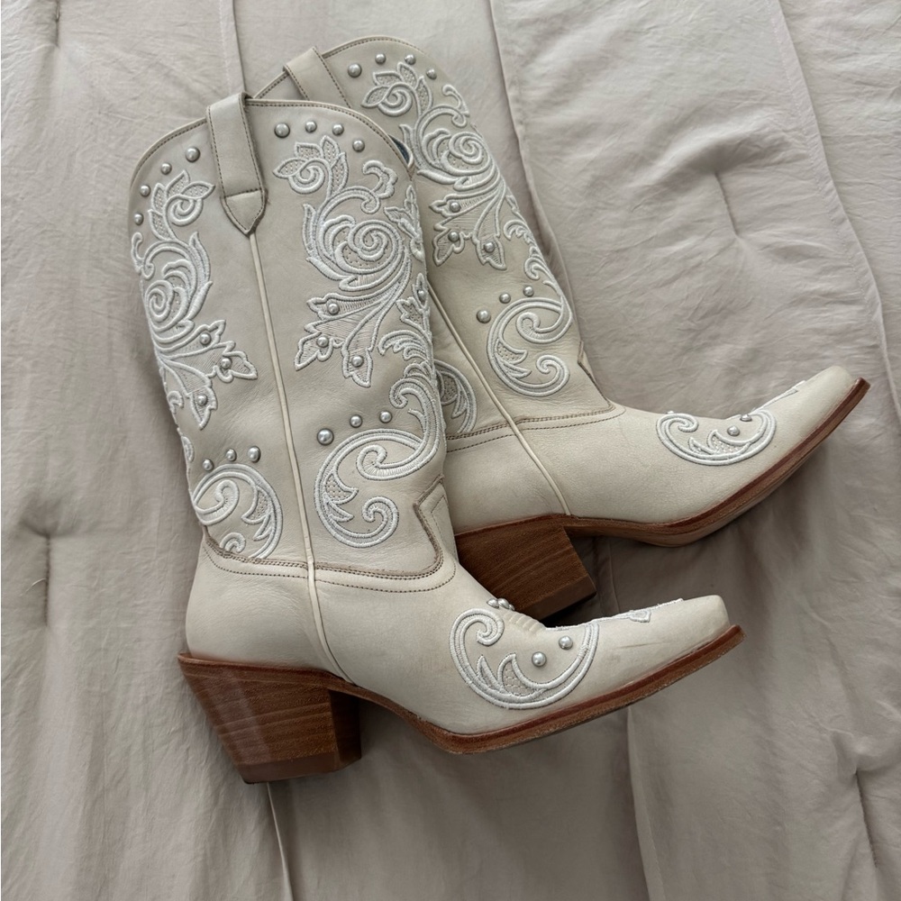 Shyanne Cream Embroidered Heeled Boots